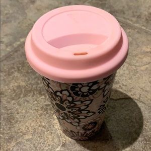 Ceramic Flower Power Travel Coffee Cup W/ Pink Lid
